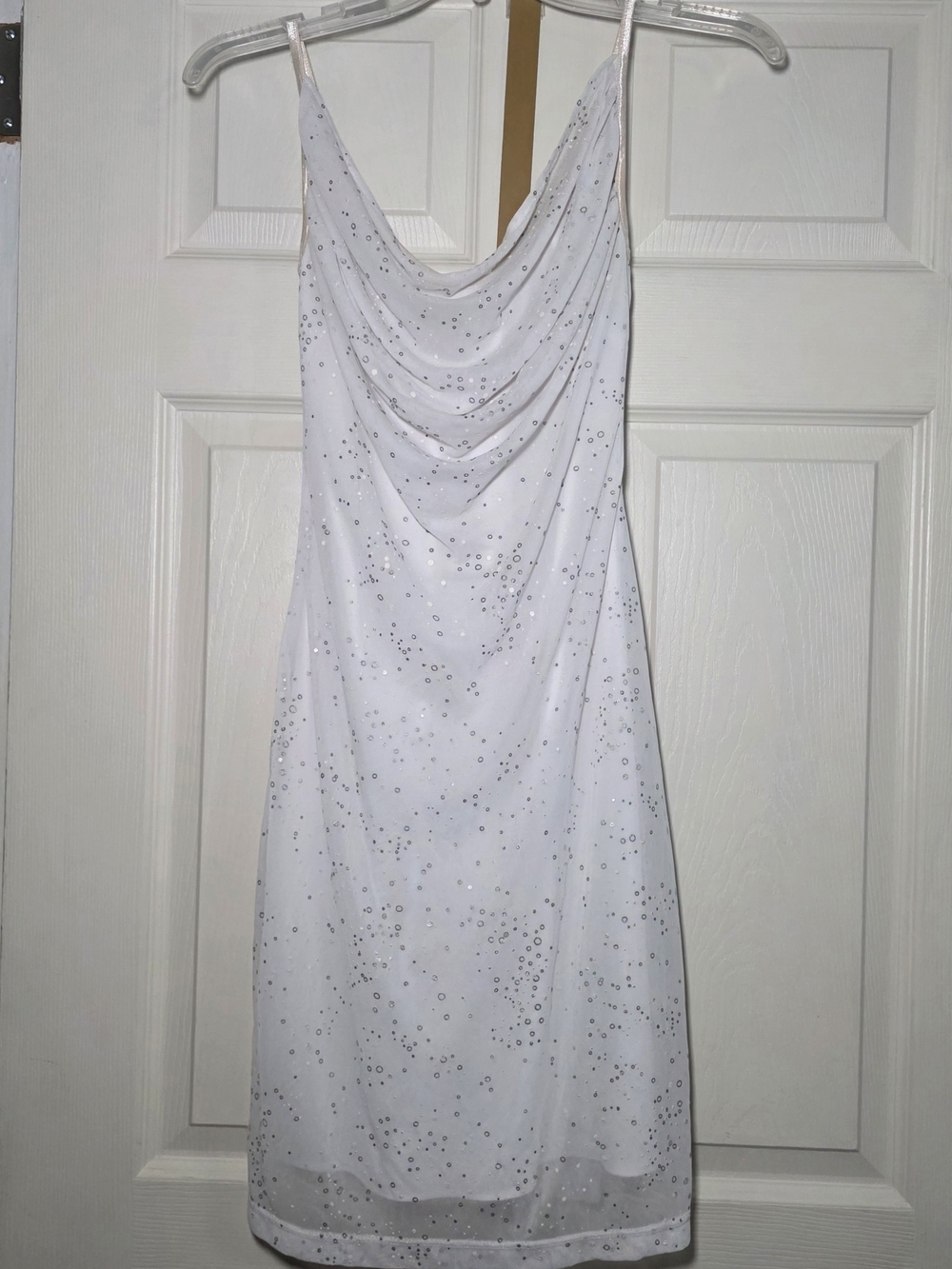All That Jazz Vintage 90s White Sequin Cowl Mini Dress